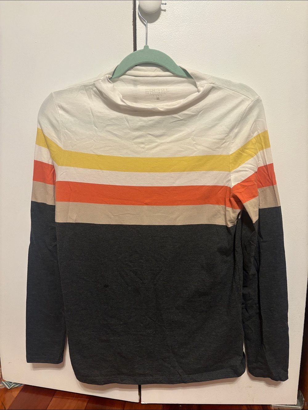Esprit retro striped  Crewneck Sweater in White, Yellow, Orange, Tan & Black